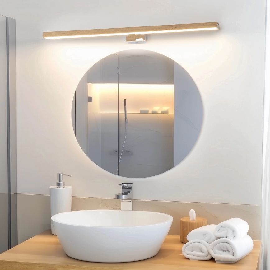 Brilagi - LED Підсвітка для дзеркала для ванної WOODY MIRROR LED/15W/230V 90 см IP44 дуб/глянцевий хром