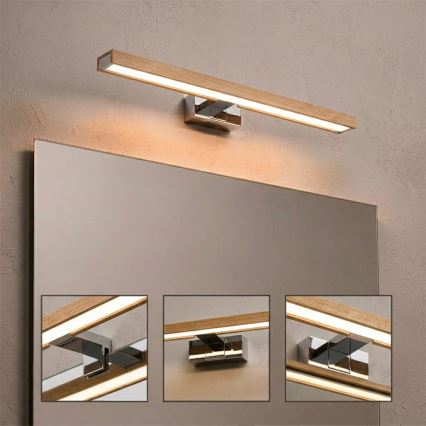 Brilagi - LED-освітлення для дзеркала у ванній WOODY MIRROR 3v1 LED/12W/230V 60 см IP44 глянцевий хром/дуб