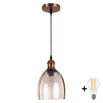 BRILAGI - LED-підвіс на тросі RETRO GLASS 1xE27/60W/230V діаметр 17 см мідний/димчасто-бежевий