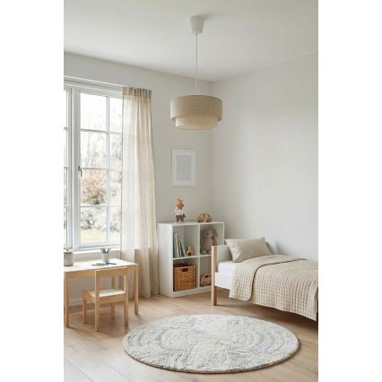 Brilagi-LED Підвісна люстра на шнурі BOHO BOBO 1xE27/60W/230V, діаметр 40 см, у горошок, бежевий/кремовий.
