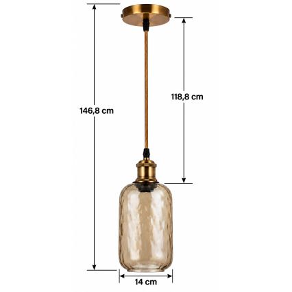 BRILAGI - LED Люстра на тросі RETRO GLASS 1xE27/60W/230V Ø 14 см золота/димчасто-коричнева