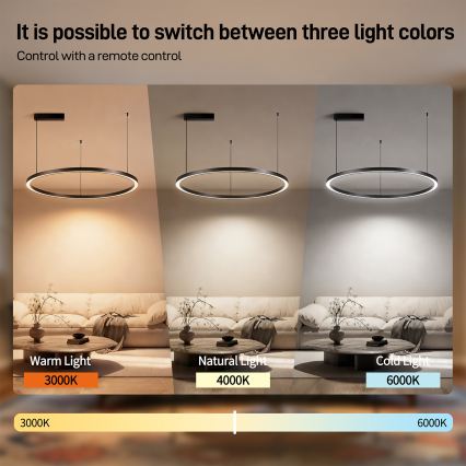 Brilagi - регульована LED-люстра на тросі PORTOFINO LED/60W/230V 3000-6000K діаметр 80 см чорна + дистанційне керування