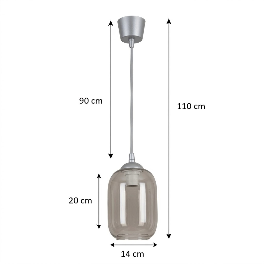 BRILAGI - LED-люстра на тросі RETRO GLASS 1xE27/60W/230V діаметр 14 см срібляста/димчасто-сіра