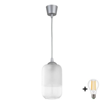 BRILAGI - LED-підвісна люстра на тросі RETRO GLASS 1xE27/60W/230V діаметр 14 см срібляста/біла