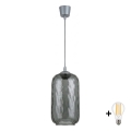 BRILAGI - LED підвісна люстра на тросі RETRO GLASS, 1xE27/60W/230V, діаметр 14 см, срібляста/димчасто-сіра