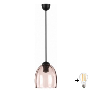 BRILAGI - LED підвісна люстра на тросі RETRO GLASS 1xE27/60W/230V Ø 17 см чорна/димчасто-бежева