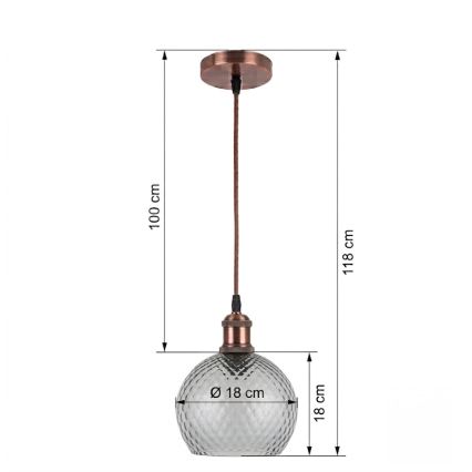 BRILAGI - LED-люстра на тросі RETRO GLASS 1xE27/60W/230V діаметр 18 см мідна/димчасто-сіра