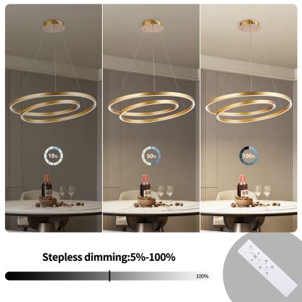 Brilagi - LED-люстра з регулюванням яскравості на тросі TWISTER LED/75W/230V 3000-6000K діам. 70 см, золота + пульт дистанційного керування