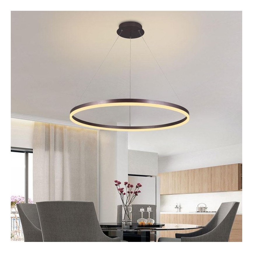 Брілагі - димований LED-підвіс на тросі СІРКЛ LED/55W/230V 3000-6500K діам. 80 см, коричневий + пульт дистанційного керування