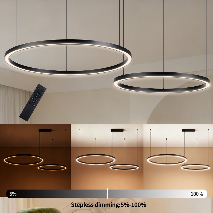 Brilagi - LED-люстра з регулюванням яскравості на тросі PORTOFINO LED/98W/230V 3000-6000K чорна + пульт дистанційного керування