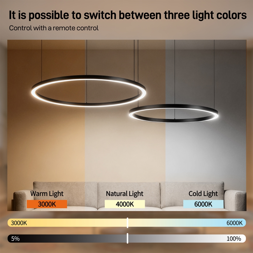 Brilagi - LED-люстра з регулюванням яскравості на тросі PORTOFINO LED/98W/230V 3000-6000K чорна + пульт дистанційного керування