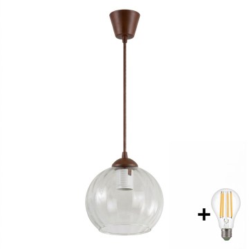 BRILAGI - LED підвісний світильник на шнурі RETRO GLASS 1xE27/60W/230V діам. 25 см коричневий/прозорий