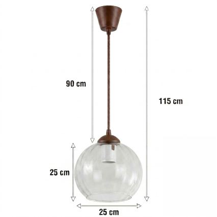 BRILAGI - LED підвісний світильник на шнурі RETRO GLASS 1xE27/60W/230V діам. 25 см коричневий/прозорий