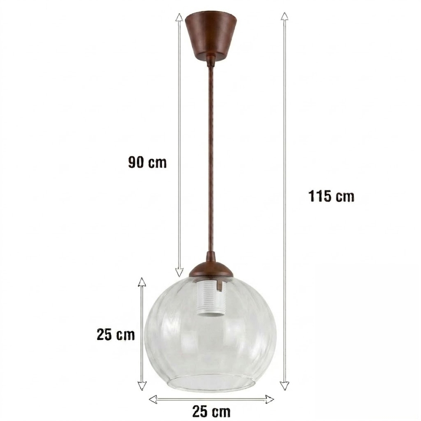 BRILAGI - LED підвісний світильник на шнурі RETRO GLASS 1xE27/60W/230V діам. 25 см коричневий/прозорий