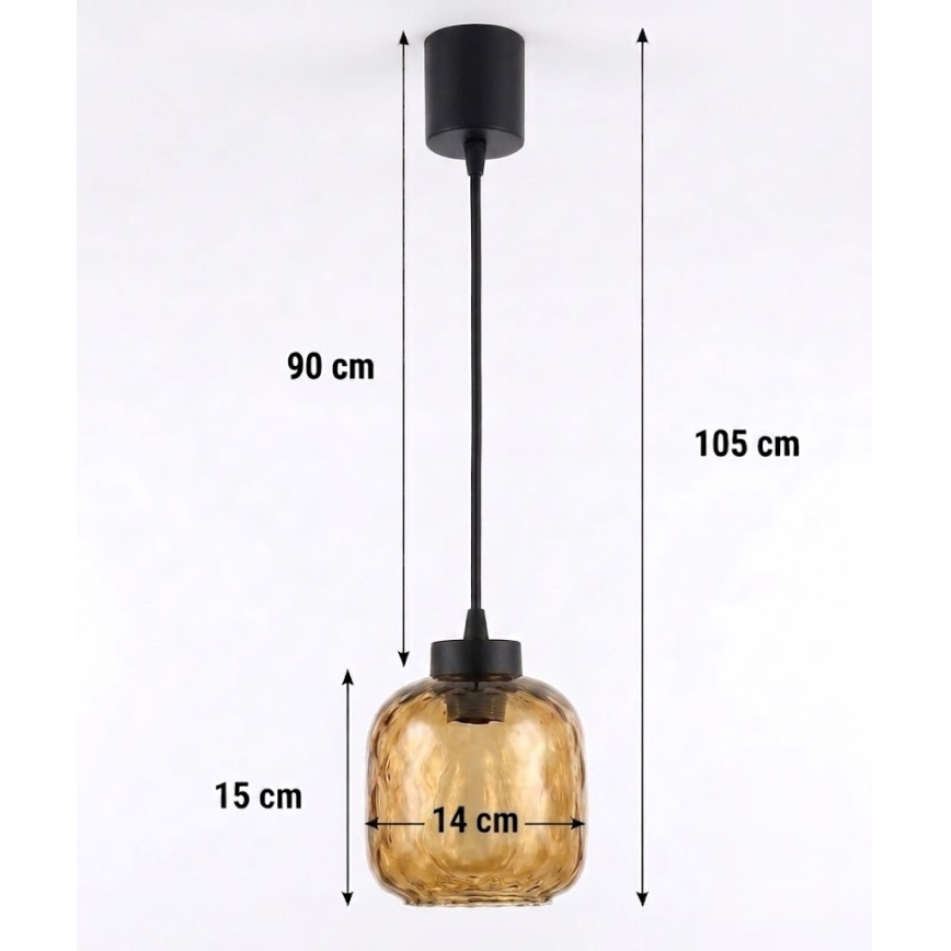 BRILAGI - LED-люстра на тросі RETRO GLASS 1xE27/60W/230V Ø 14 см чорна/димчасто-коричнева