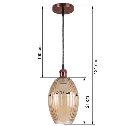BRILAGI - LED люстра на тросі RETRO GLASS 1xE27/60W/230V, діаметр 17 см, мідна/димчасто-бежева