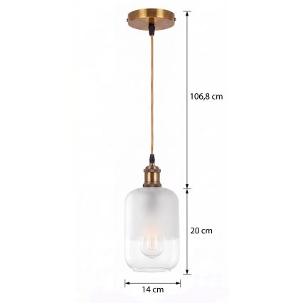 BRILAGI - LED підвісний світильник на тросі RETRO GLASS 1xE27/60W/230V діам. 14 см золота/біла