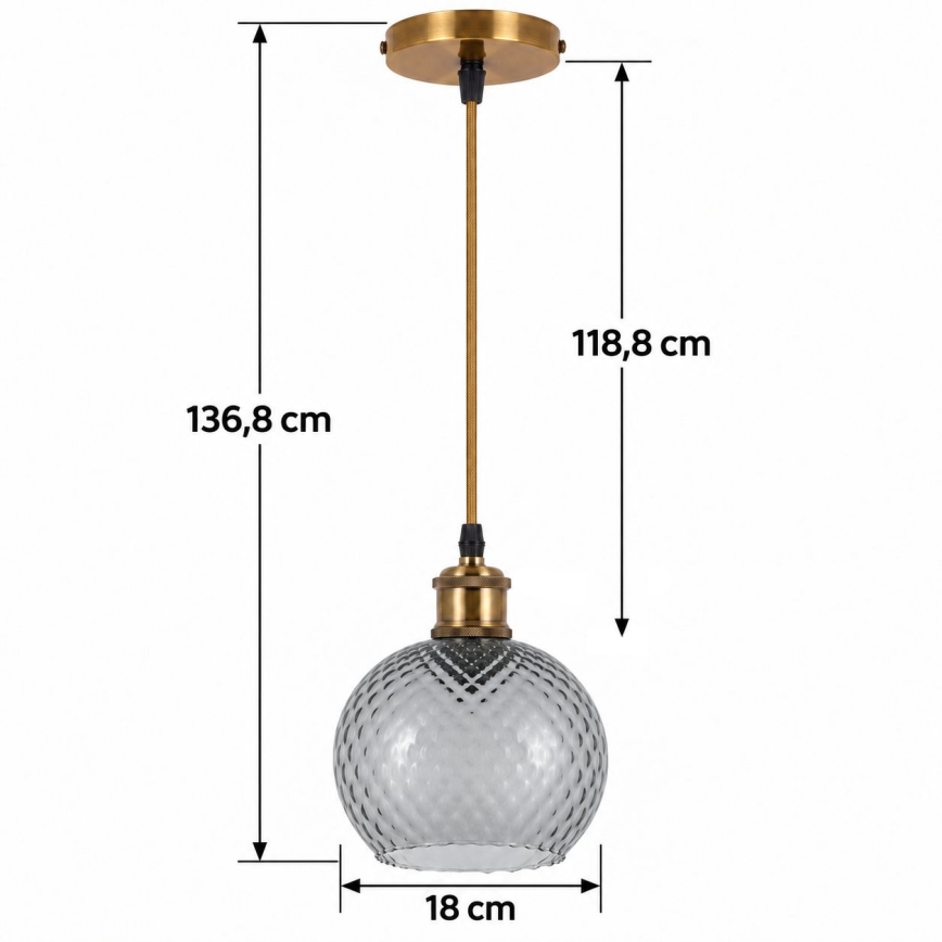 BRILAGI - світлодіодна люстра на тросі RETRO GLASS 1xE27/60W/230V діам. 18 см золота/димчасто-сіра