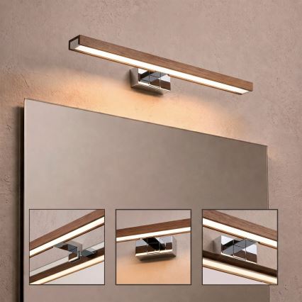 Brilagi - LED-освещение зеркала для ванной WOODY MIRROR 3 в 1 LED/12 Вт/230 В 60 см IP44 глянцевый хром/дуб вишня