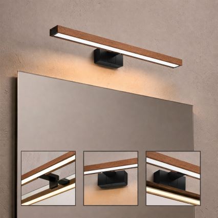 Brilagi - LED-подсветка зеркала для ванной WOODY MIRROR 3в1 LED/12W/230V 60 см IP44 чёрный/дуб вишня