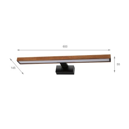 Brilagi - LED-подсветка зеркала для ванной WOODY MIRROR 3в1 LED/12W/230V 60 см IP44 чёрный/дуб вишня