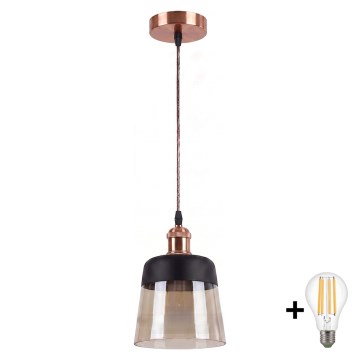 BRILAGI - LED-подвесная люстра на шнуре RETRO GLASS 1xE27/60W/230V, диаметр 15,5 см, медный/дымчато-бежевый/чёрный