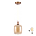 BRILAGI - LED подвесная люстра на тросе RETRO GLASS 1xE27/60W/230V Ø 14 см золотая/дымчато-коричневая