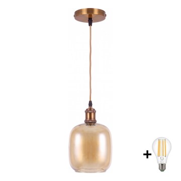 BRILAGI - LED подвесная люстра на тросе RETRO GLASS 1xE27/60W/230V Ø 14 см золотая/дымчато-коричневая