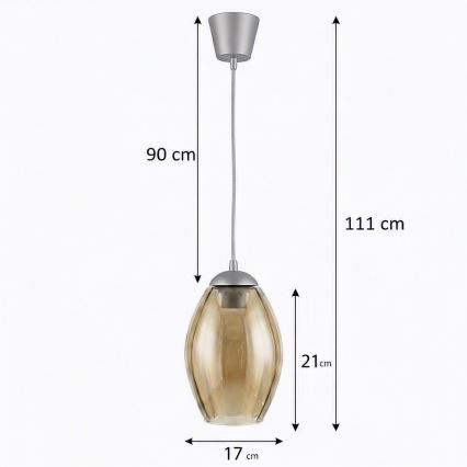 BRILAGI - LED люстра на тросе RETRO GLASS 1xE27/60W/230V Ø 17 см серебристый/дымчато-бежевый