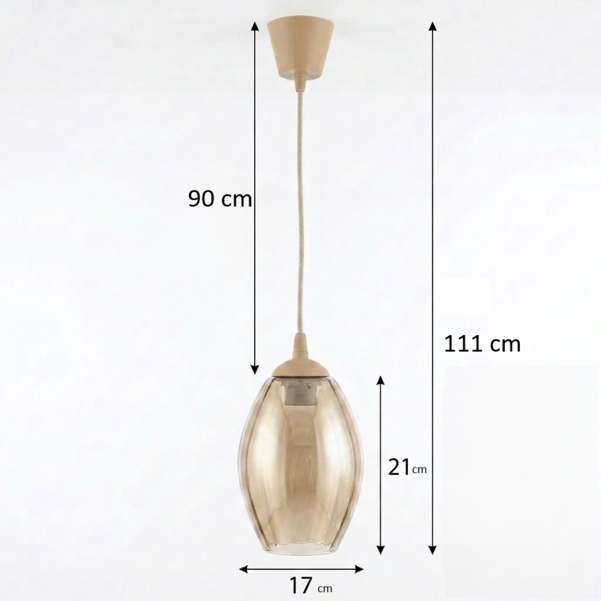 BRILAGI - LED-люстра на подвесном тросе RETRO GLASS 1xE27/60W/230V Ø 17 см бежевый/дымчато-бежевый