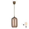BRILAGI - LED подвесной светильник на тросе RETRO GLASS 1xE27/60W/230V диам. 14 см коричневый//дымчато-коричневый