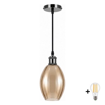 BRILAGI - LED-подвесной светильник на тросе RETRO GLASS 1xE27/60W/230V диам. 17 см чёрный/дымчато-бежевый