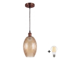 BRILAGI - LED подвесной светильник на тросе RETRO GLASS 1xE27/60W/230V, диаметр 17 см, медный/дымчато-бежевый