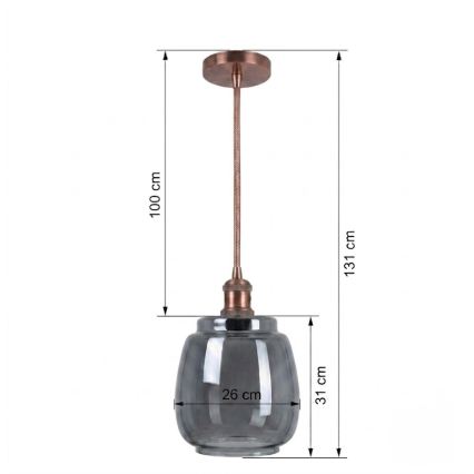 BRILAGI - LED-люстра на тросе RETRO GLASS 1xE27/60W/230V Ø 26 см медный/дымчато-серый