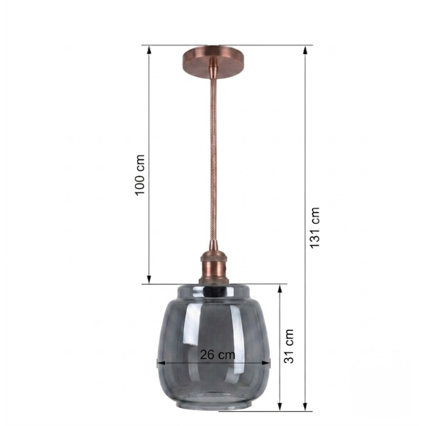 BRILAGI - LED-люстра на тросе RETRO GLASS 1xE27/60W/230V Ø 26 см медный/дымчато-серый