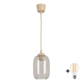 BRILAGI - LED-подвесной светильник на тросе RETRO GLASS 1xE27/60W/230V Ø 14 см бежевый/дымчато-серый
