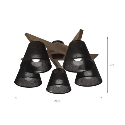 Brilagi - Светодиодная накладная люстра ANTHONY 5xE14/40W/230V дуб орех/черный