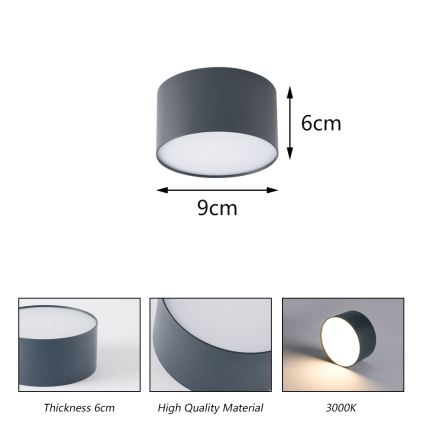Brilagi - LED потолочный светильник для ванной комнаты FORIS LED/9W/230V диаметр 9 см антрацит IP44 CRI 90