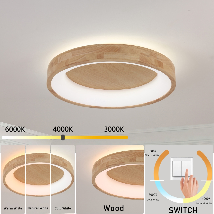 Brilagi - потолочный светильник LED FALCON WOOD, 40 Вт, 230 В, 3000/4000/6000 К, диаметр 60 см, с деревянной отделкой
