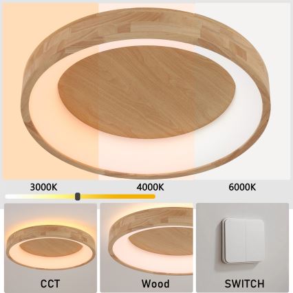 Brilagi - потолочный светильник LED FALCON WOOD, 40 Вт, 230 В, 3000/4000/6000 К, диаметр 60 см, с деревянной отделкой