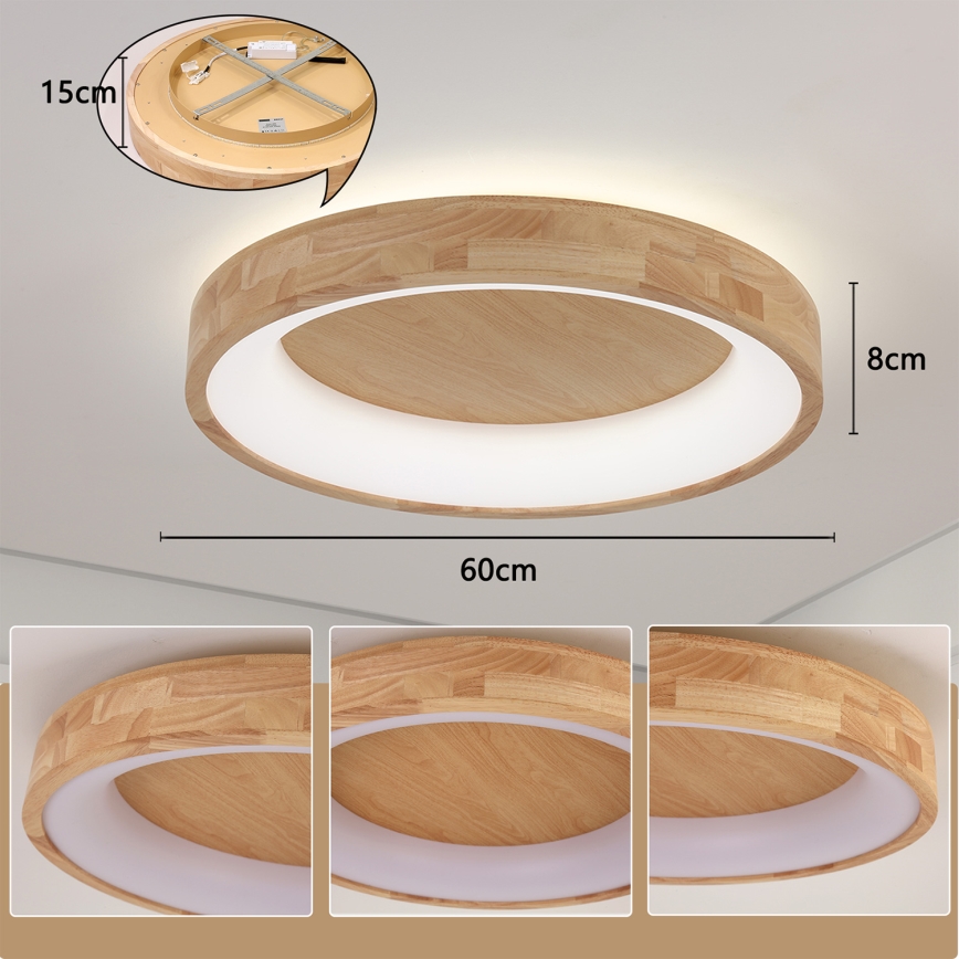 Brilagi - потолочный светильник LED FALCON WOOD, 40 Вт, 230 В, 3000/4000/6000 К, диаметр 60 см, с деревянной отделкой