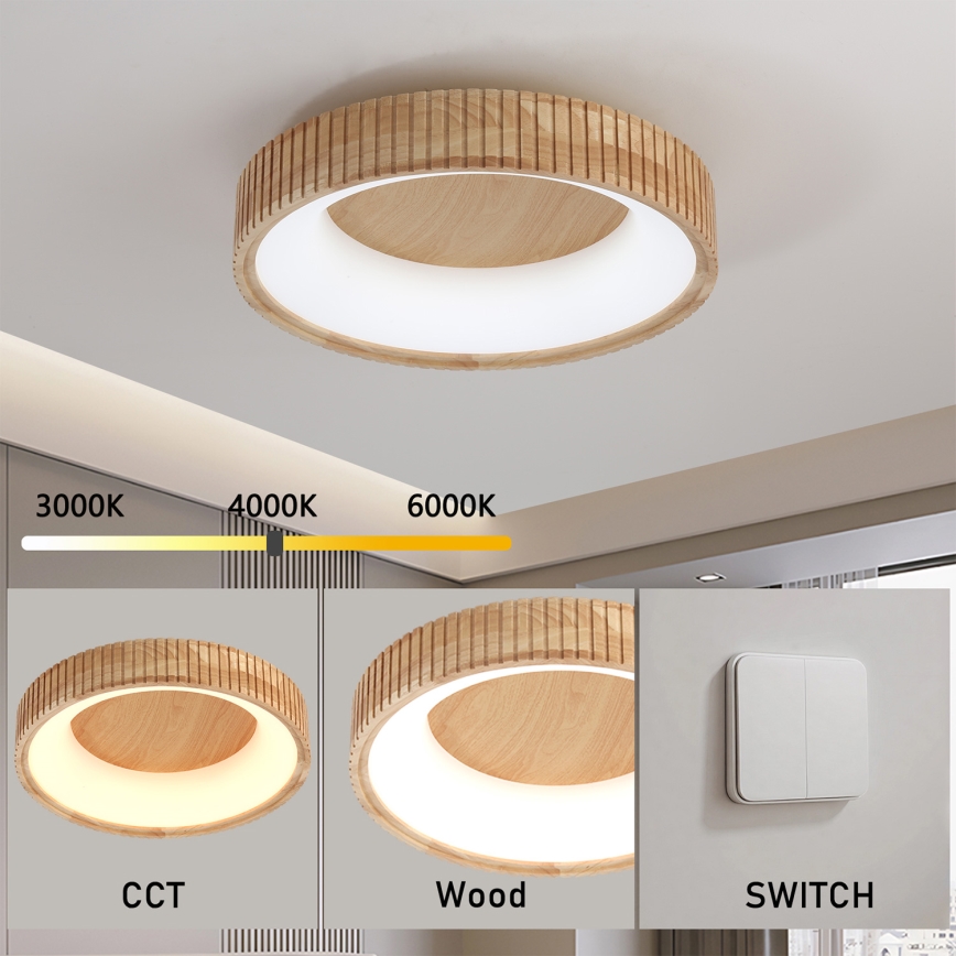 Brilagi - потолочный LED-светильник FALCON WOOD MODERN, 30W, 230V, 3000/4000/6000K, диаметр 45 см, отделка под дерево