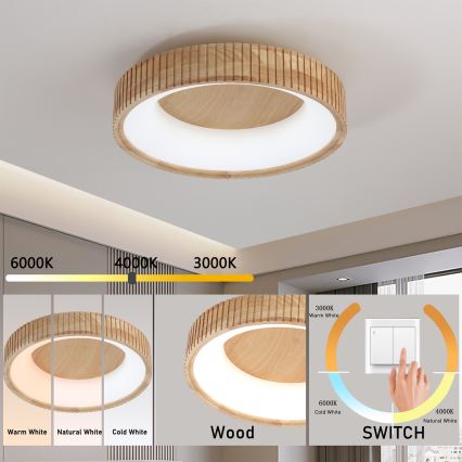Brilagi - потолочный LED-светильник FALCON WOOD MODERN, 30W, 230V, 3000/4000/6000K, диаметр 45 см, отделка под дерево