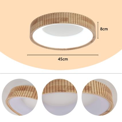 Brilagi - потолочный LED-светильник FALCON WOOD MODERN, 30W, 230V, 3000/4000/6000K, диаметр 45 см, отделка под дерево