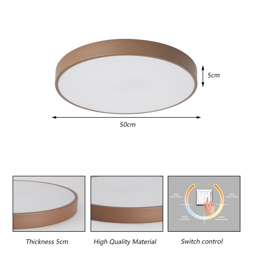 Brilagi - потолочный светильник LED POOL, 60 Вт/230 В, 3000/4000/6000 К, диаметр 50 см, коричневый