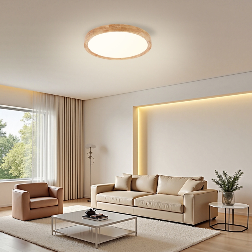 Brilagi - LED-потолочный светильник WOODROUND LED/30W/230V 3000/4000/6000K, диаметр 40 см, деревянная отделка, CRI 90