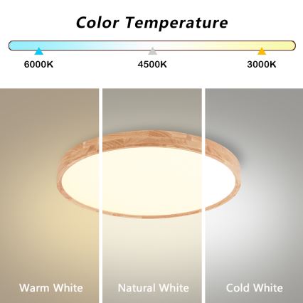 Brilagi - LED-потолочный светильник WOODROUND LED/30W/230V 3000/4000/6000K, диаметр 40 см, деревянная отделка, CRI 90
