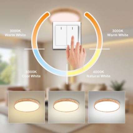 Brilagi - LED-потолочный светильник WOODROUND LED/30W/230V 3000/4000/6000K, диаметр 40 см, деревянная отделка, CRI 90