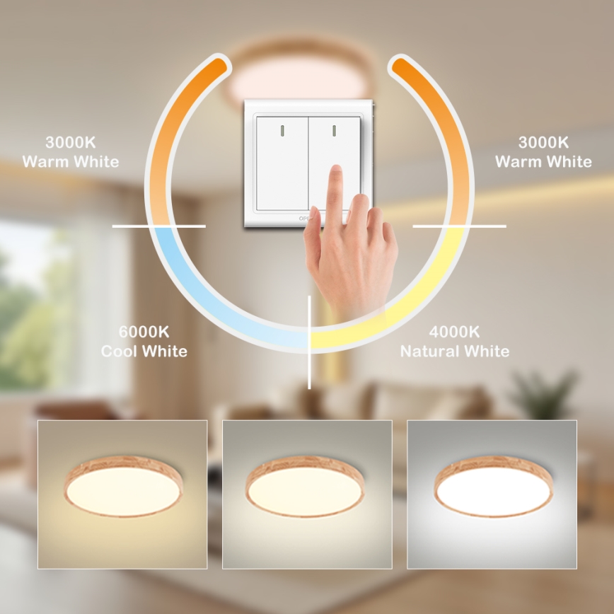 Brilagi - светодиодный потолочный светильник WOODROUND LED/30W/230V 3000/4000/6000K, Ø 40 см, деревянный, CRI 90