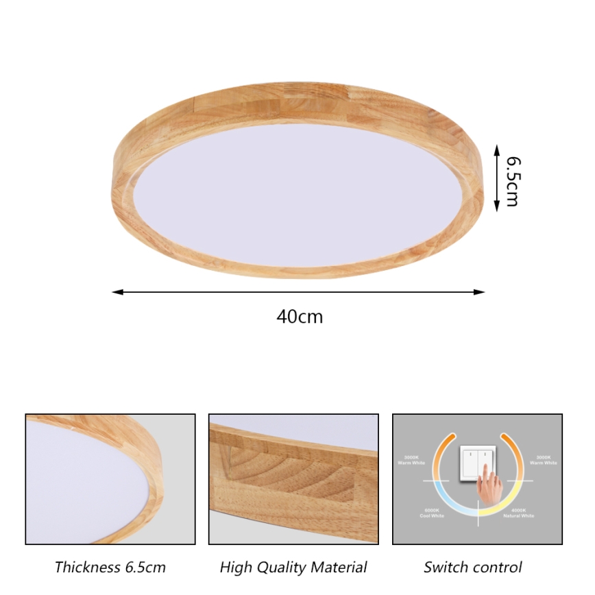 Brilagi - светодиодный потолочный светильник WOODROUND LED/30W/230V 3000/4000/6000K, Ø 40 см, деревянный, CRI 90